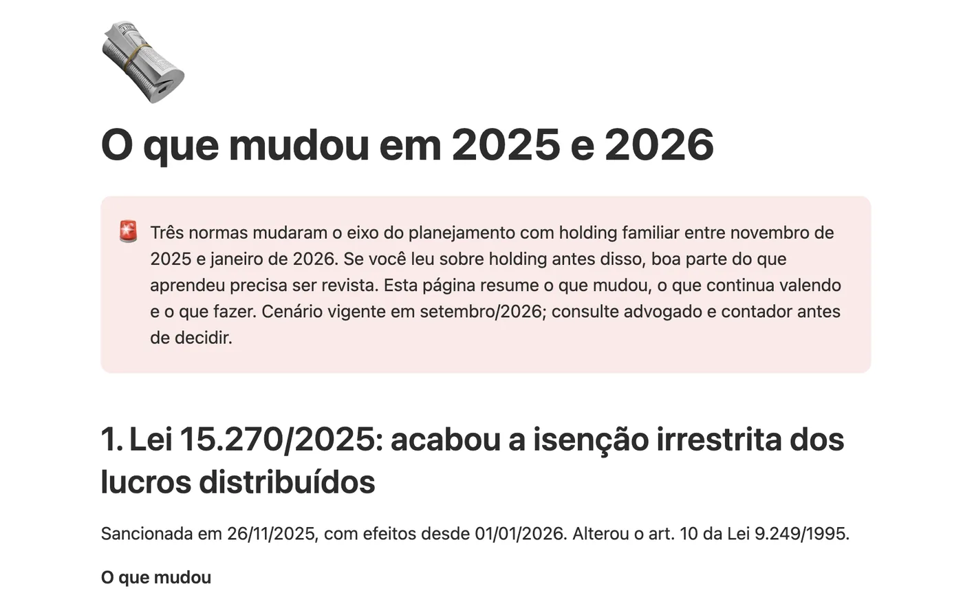 Página O que mudou em 2025 e 2026, na Base de Conhecimento